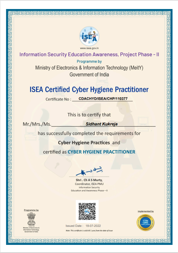 ISEA-Certified Cyber Hygiene Practitioner