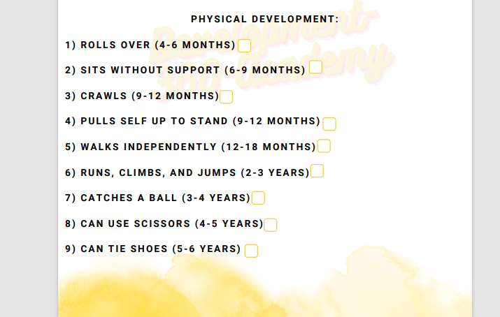 Free Child development checklist| Development 360 Academy