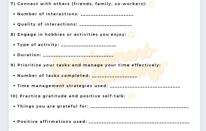 Free Daily Self Care Checklist PDF| Development 360 Academy